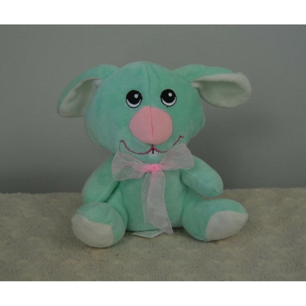 Greenbrier Mint Green Bunny Rabbit Plush Stuffed Animal White Pink Bow Easter